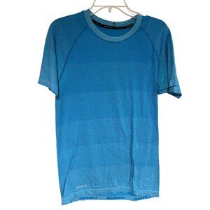 Russell Blue Striped Mens T-Shirt Size M Nylon/Polyester Blend 83h